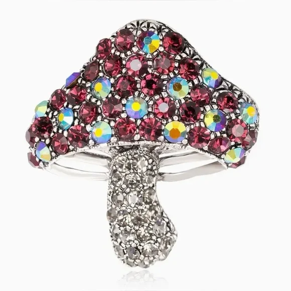 Mushroom Brooch Wine Colored Aurora Borealis Gorgeous Modern New - Picture 4 of 5